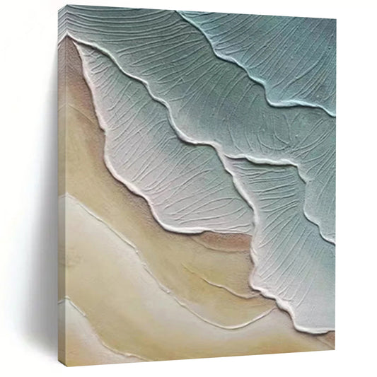 “Green, Beige Textured Layers ‘Earth’s Rhythm’” - Impasto Abstract Landscape Painting On Canvas DTP342