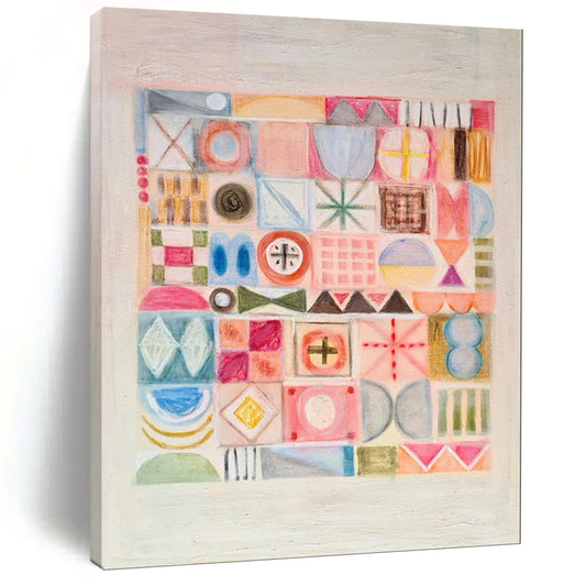 Pastel Geometric Shapes, Grid Layout - "Pastel Patchwork" - Abstract Geometric Painting CT1849