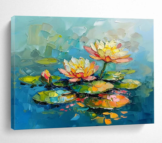 “Impasto Water Lilies” Textured Floral Painting On Canvas DLZ088