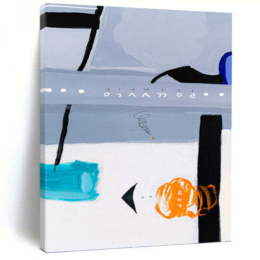 “Gray and Blue Abstract with Orange and Teal Elements” - Eclectic Abstract Painting On Canvas DKH1099