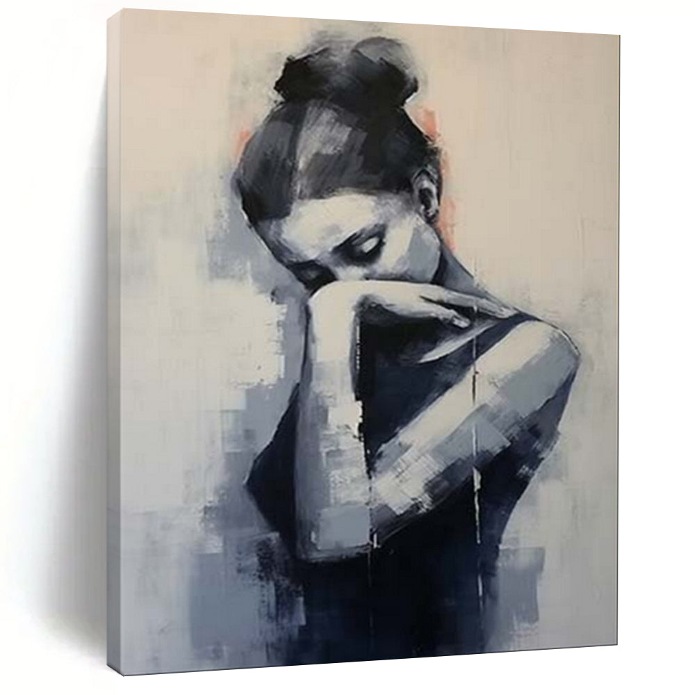 “Contemplative Figure: Monochromatic Abstract Portrait” - Modernist Figurative Acrylic on Canvas CT1910