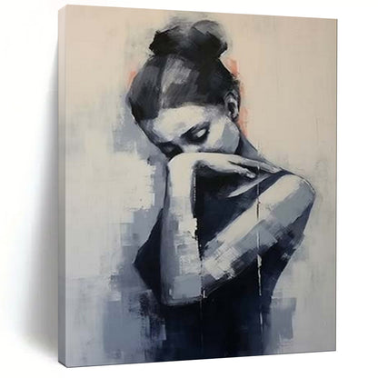 “Contemplative Figure: Monochromatic Abstract Portrait” - Modernist Figurative Acrylic on Canvas CT1910