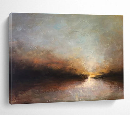 “Crackled Texture Sunset River” - Textured Landscape Painting On Canvas DKH774