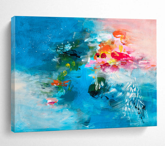 “Blue - Hued Abstract Floral - Vivid Flowers in a Sea of Blue” Painting On Canvas DKH030