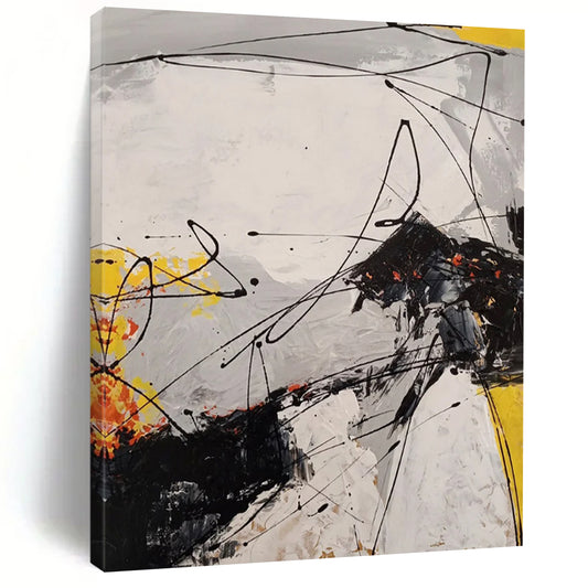 “Dynamic Black - White - Color Abstraction” - Abstract Expressionist Painting On Canvas DTP054