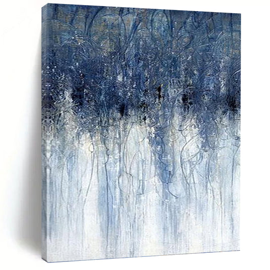 “Dripping Blues” - Blue & White Abstract Vertical Streaks Painting On Canvas DKH1537
