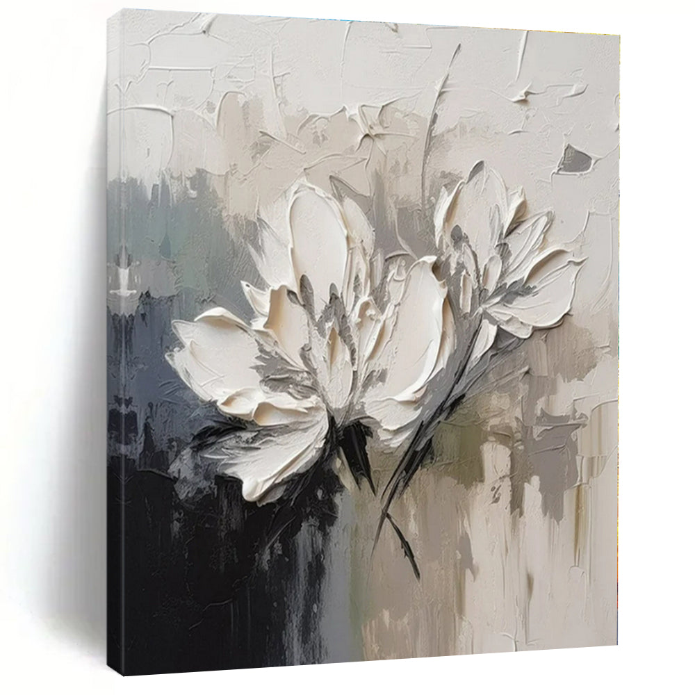 Textured White Flowers - Impasto Floral Oil On Canvas CT1342