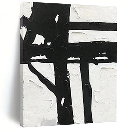 “Black - White Geometric Boldness” - Minimalist Abstract Painting On Canvas DTP148