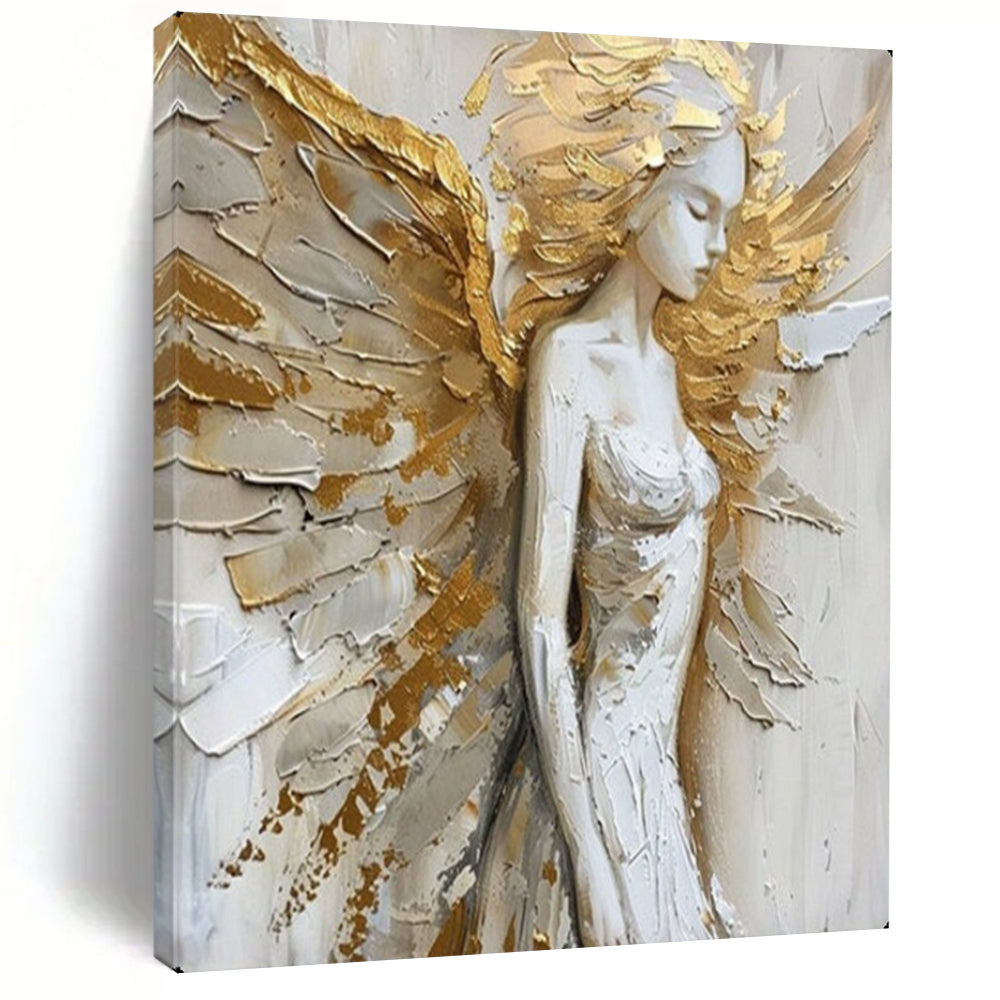 “Golden - Accented Angel Figure” – Textured Religious - Inspired Oil Painting On Canvas CT2138