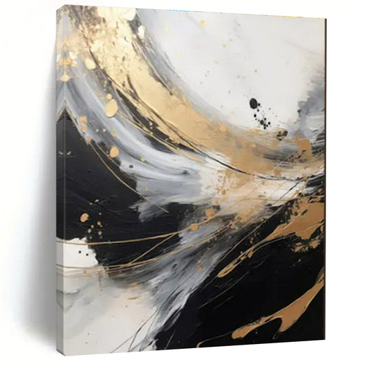 “Black - White - Gold Swirling Textures” ，Abstract Acrylic Painting CT0847