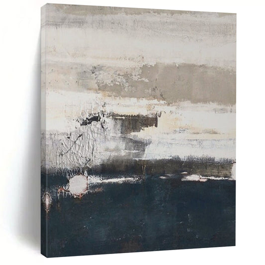 “Gray - White & Dark Blue Layered Textures” – Abstract Layered Painting CT0984
