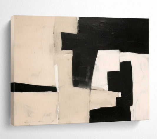 “Monochrome Geometric Abstraction” Abstract Painting On Canvas DLZ071