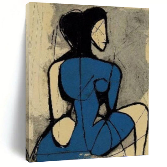 Abstract Blue - Clad Woman in Cubist Style - Figurative Painting On Canvas DKH1417
