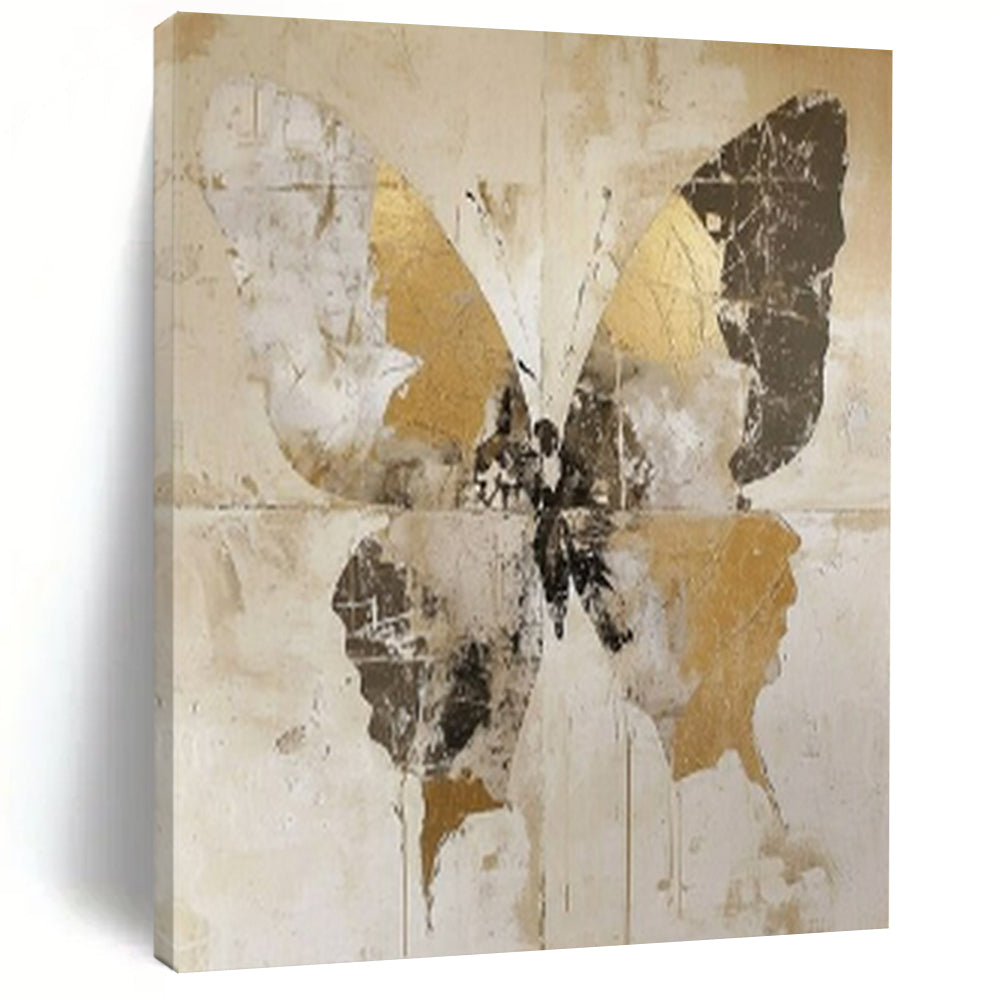 “Vintage Gold Butterfly” - Gold, Gray & Brown Butterfly Painting On Canvas CT2206