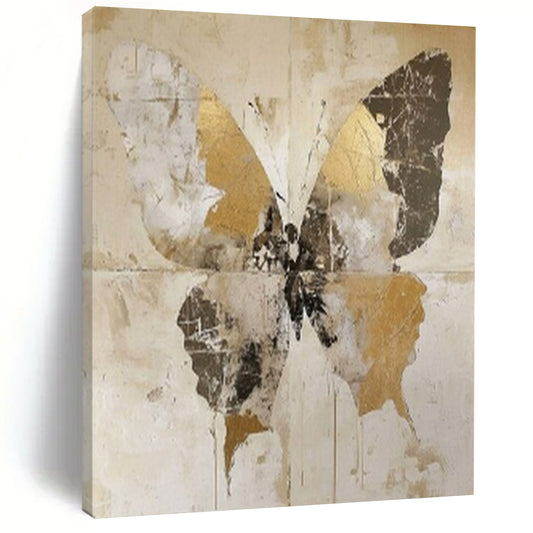 “Vintage Gold Butterfly” - Gold, Gray & Brown Butterfly Painting On Canvas CT2206