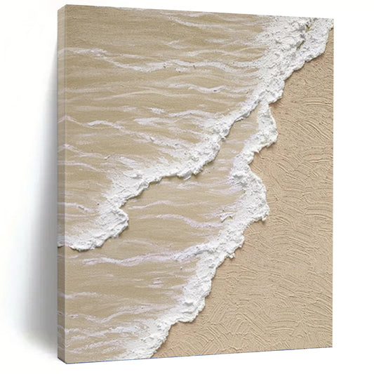 Beige and White Textured Seashore Painting On Canvas DKH1143
