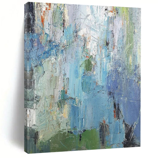 Blue & Green Textured Abstraction - Impasto - Style Abstract Painting On Canvas CT2262