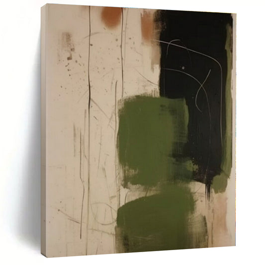 Green, Black & Rust Splashes - Abstract Expressionist Acrylic On Canvas CT1298