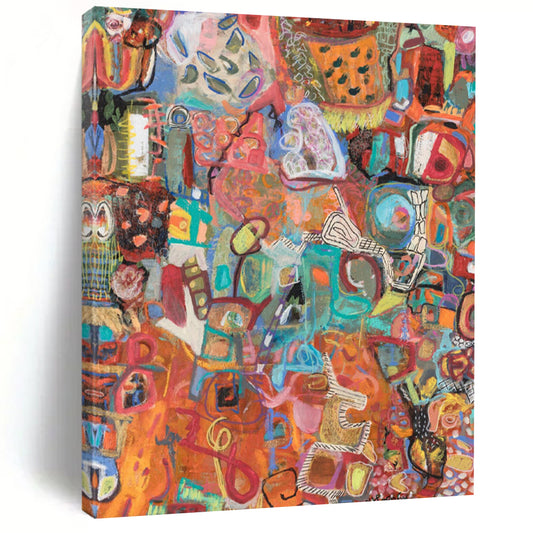 “Colorful Abstract Collage” - Multicolor, Eclectic Shapes Painting On Canvas DTP291