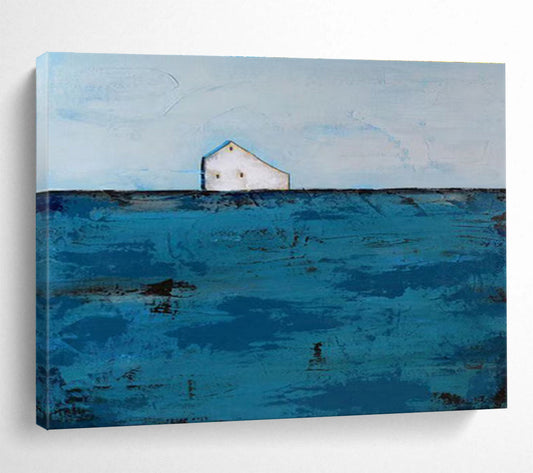 Minimalist House on Blue Sea Painting On Canvas DKH217