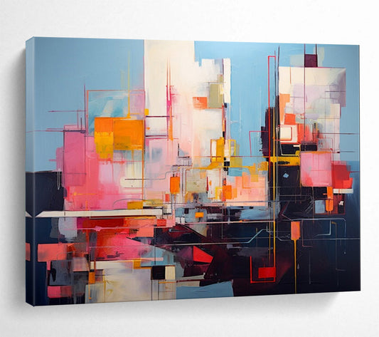 “Colorful, Geometric ‘Urban Energy’” - Abstract Cityscape Painting On Canvas DLZ020