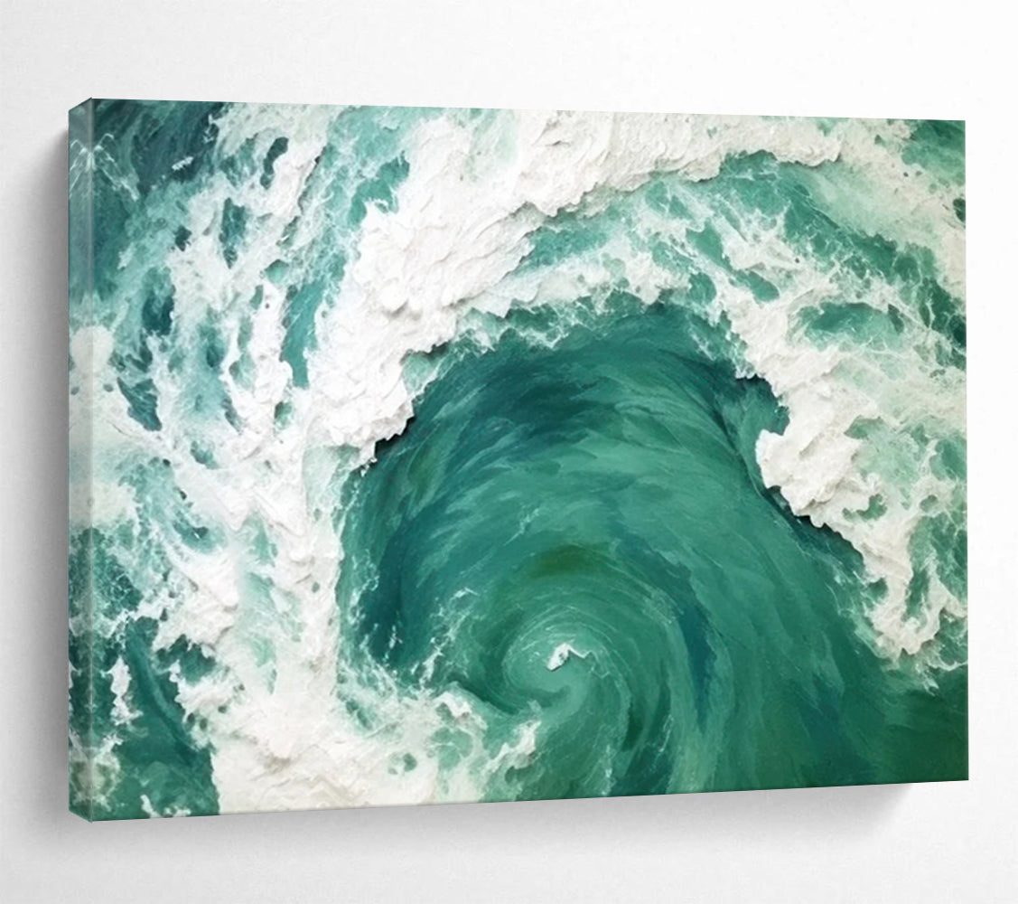 “Turquoise Ocean Vortex” Abstract Seascape Painting On Canvas DLZ064