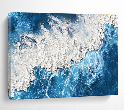 “Textured Blue and White Coastline” - Impressionistic Seascape Painting On Canvas DKH785