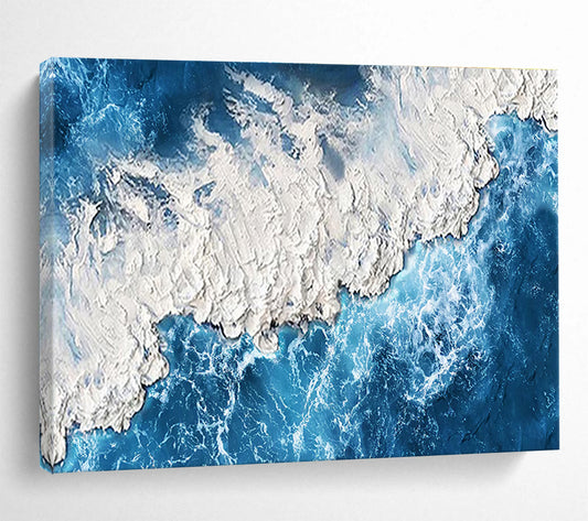 “Textured Blue and White Coastline” - Impressionistic Seascape Painting On Canvas DKH785
