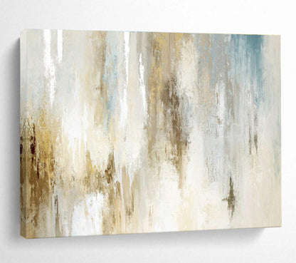 Beige, Blue, and Gold Abstract “Earthy Sky Abstraction” Painting On Canvas DKH137