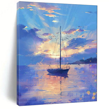 “Sailboat at Sunset: Dreamy Seaside Vibe” - Impressionist Oil on Canvas CT1893