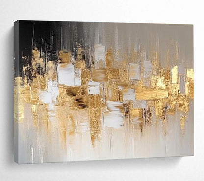 “Gold - Grey Urban Abstraction” Abstract Cityscape Painting On Canvas DKH528