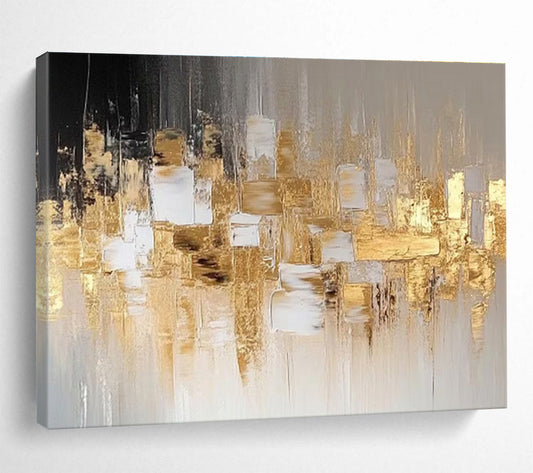 “Gold - Grey Urban Abstraction” Abstract Cityscape Painting On Canvas DKH528