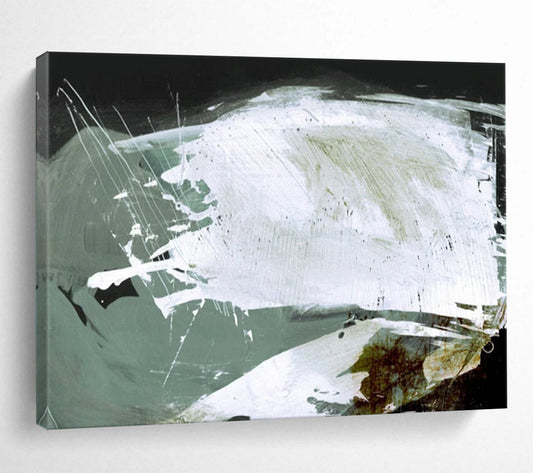 “Dynamic White and Green Strokes” Abstract Expressionist Painting On Canvas DLZ133