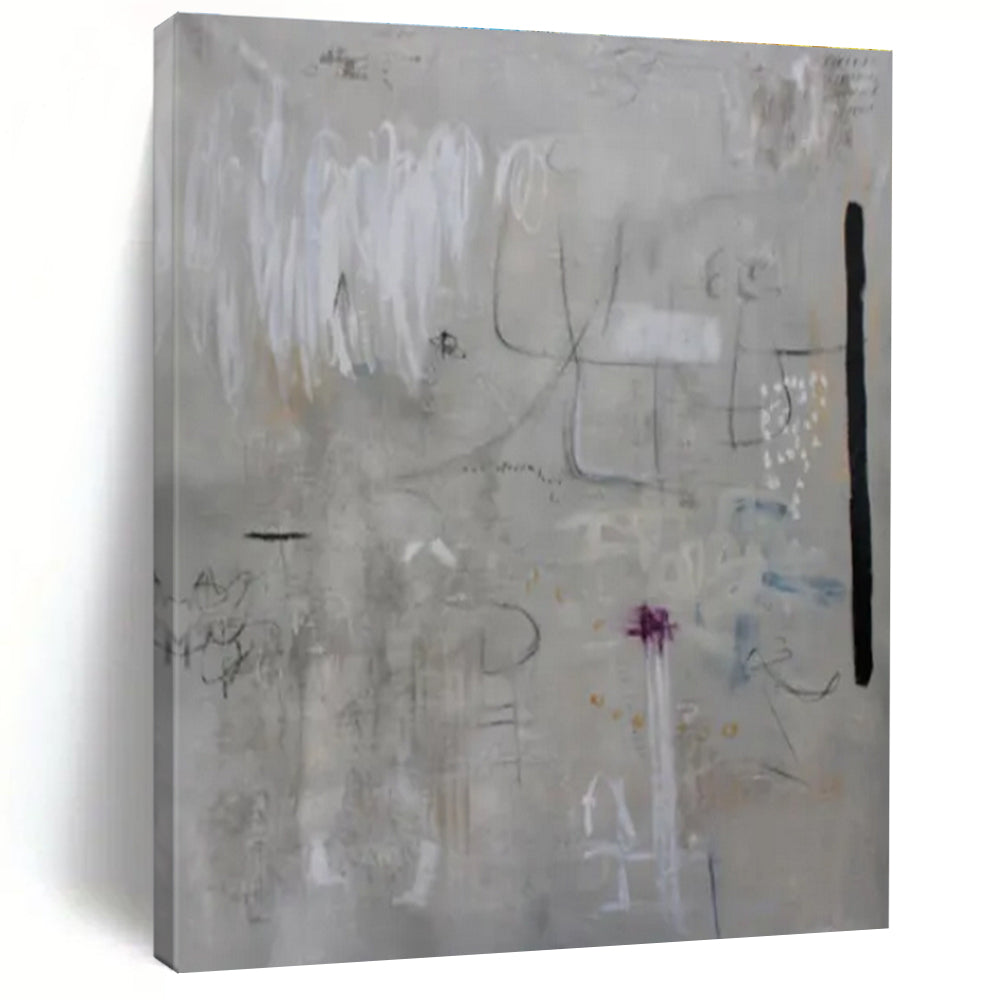 Light Grey Abstract Doodles - Abstract Sketch - like Acrylic Painting CT1417