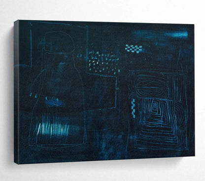 “Deep Blue Abstract Night Forms - Dark Blues and Subtle Lines” Painting On Canvas DKH023