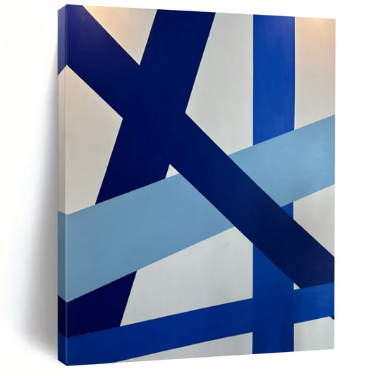 “Blue - White Intersecting Ribbons” – Abstract Geometric Ribbon Art CT0995