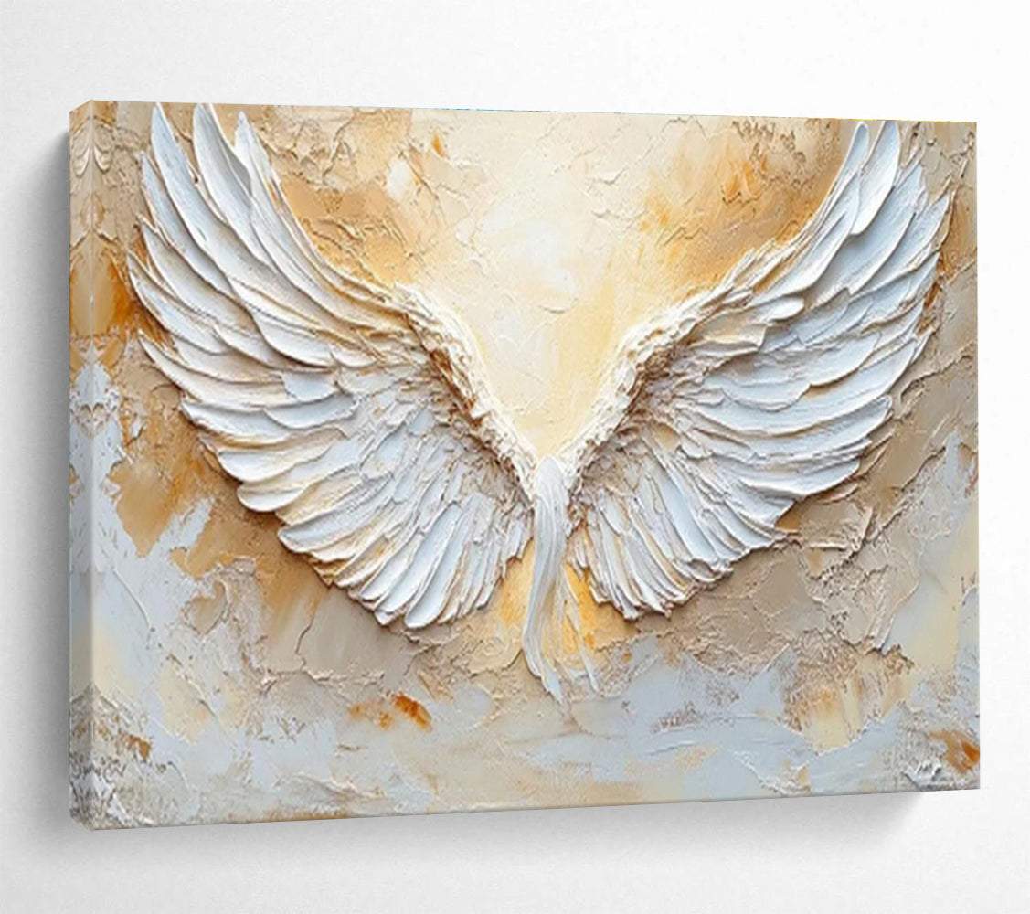 “Textured White Wings” Impasto Symbolic Painting On Canvas DKH455