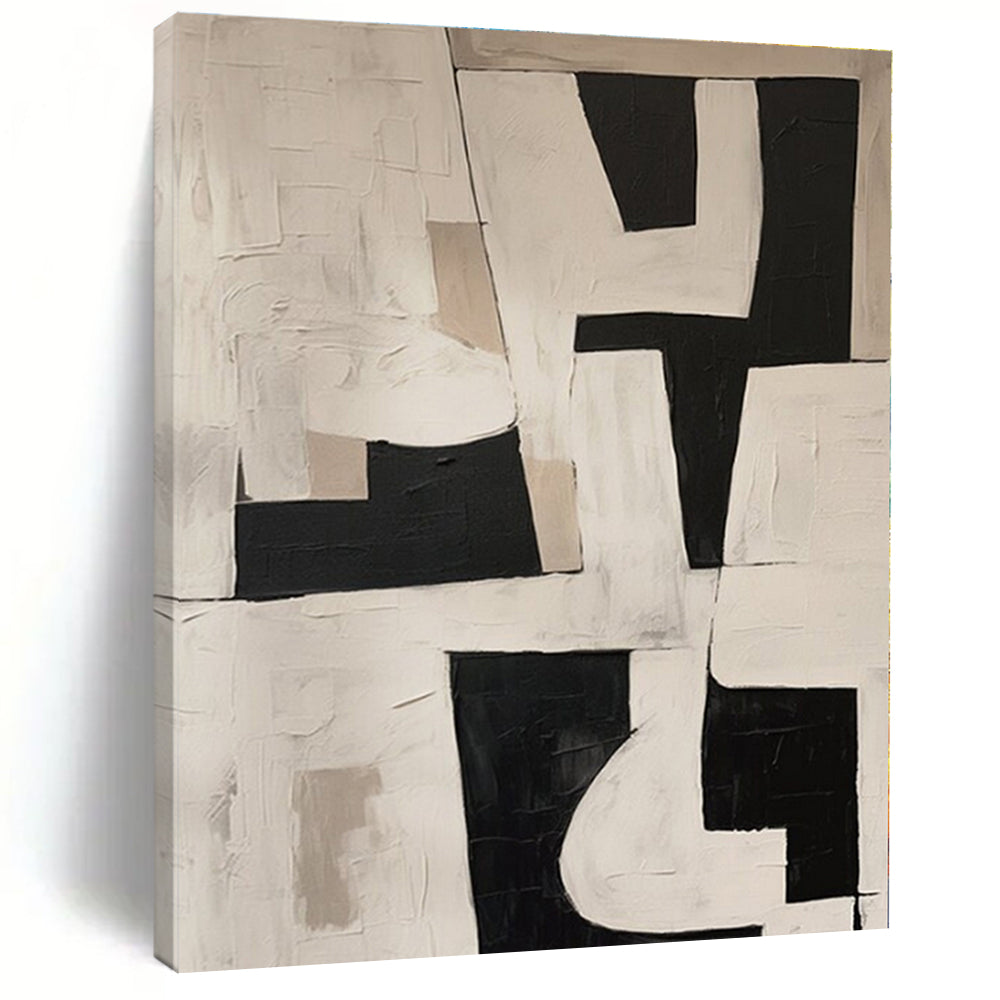Monochrome Geometric Blocks - Abstract Geometric Acrylic Painting CT1364