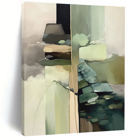 Geometric Shapes in Green - Earth Tones, “Nature’s Geometry” - Abstract Geometric Acrylic Painting CT0743