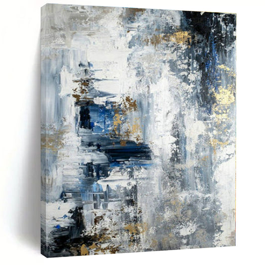 Grey - Blue - Gold Abstract Textures - Abstract Expressionist Acrylic Painting CT1394