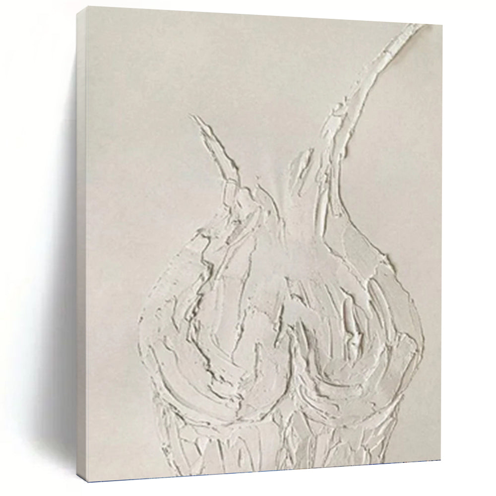 “White Textured Abstract Vase Form” Painting On Canvas DKH0990