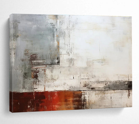 Neutral Abstract with Red Accent - Muted Tones and Subtle Layers Painting On Canvas DKH043