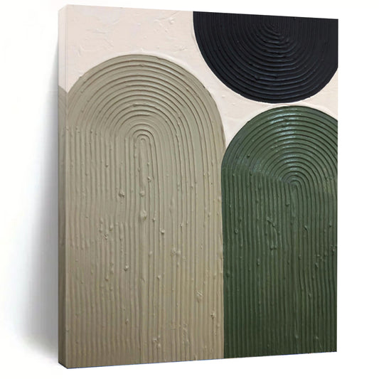 “Earthy Arches” - Black, Beige & Green Textured Curves Painting On Canvas DKH1166