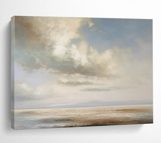 “Soft Clouds & Calm Sea” Impressionist Landscape Painting On Canvas DKH334