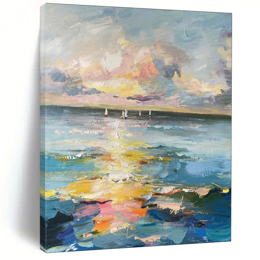 “Sailboats on a Colorful Sea: Impressionist Maritime Art” - Impasto Oil on Canvas CT1896