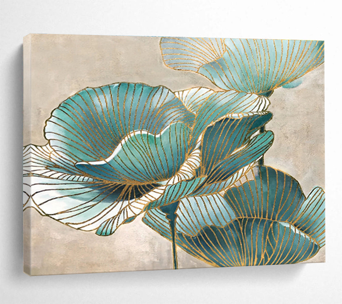 “Blue & Gold Floral Abstract” Abstract Decorative Painting On Canvas DKH428