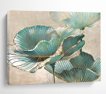 “Blue & Gold Floral Abstract” Abstract Decorative Painting On Canvas DKH428
