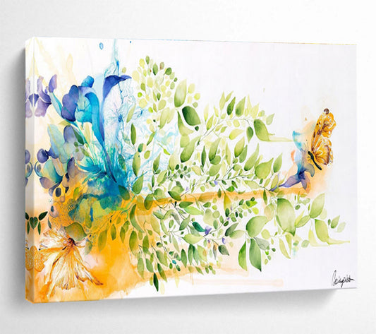 “Vibrant Floral and Butterfly” Watercolor - Style Nature Painting On Canvas DKH537