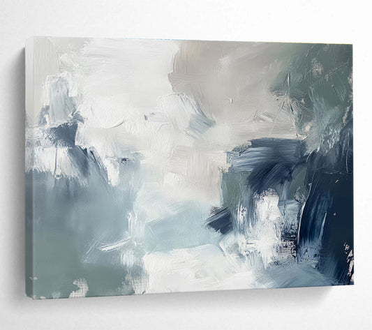 Cool Tones Fusion Blue Gray Abstract Layers Painting On Canvas DKH236