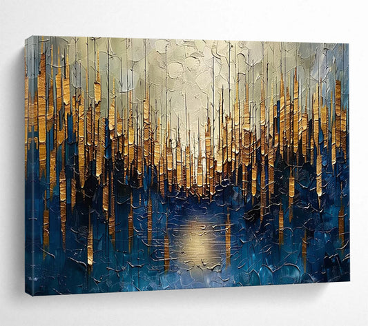 “Golden Forest Reflection” Landscape - inspired Textured Painting On Canvas DLZ157